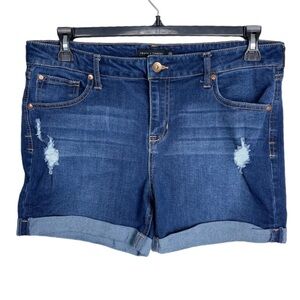 Truth + Theory Indigo wash Jean Shorts with light distress size 14P Sretch
